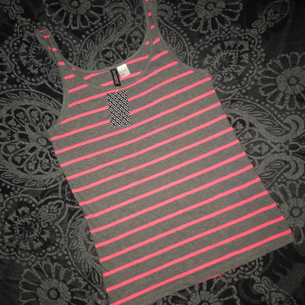H&M pink & grey striped tank top NWT